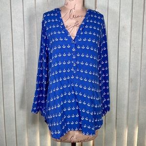 Grand & Greene Medium lightweight long sleeve blue nautical anchor print shirt